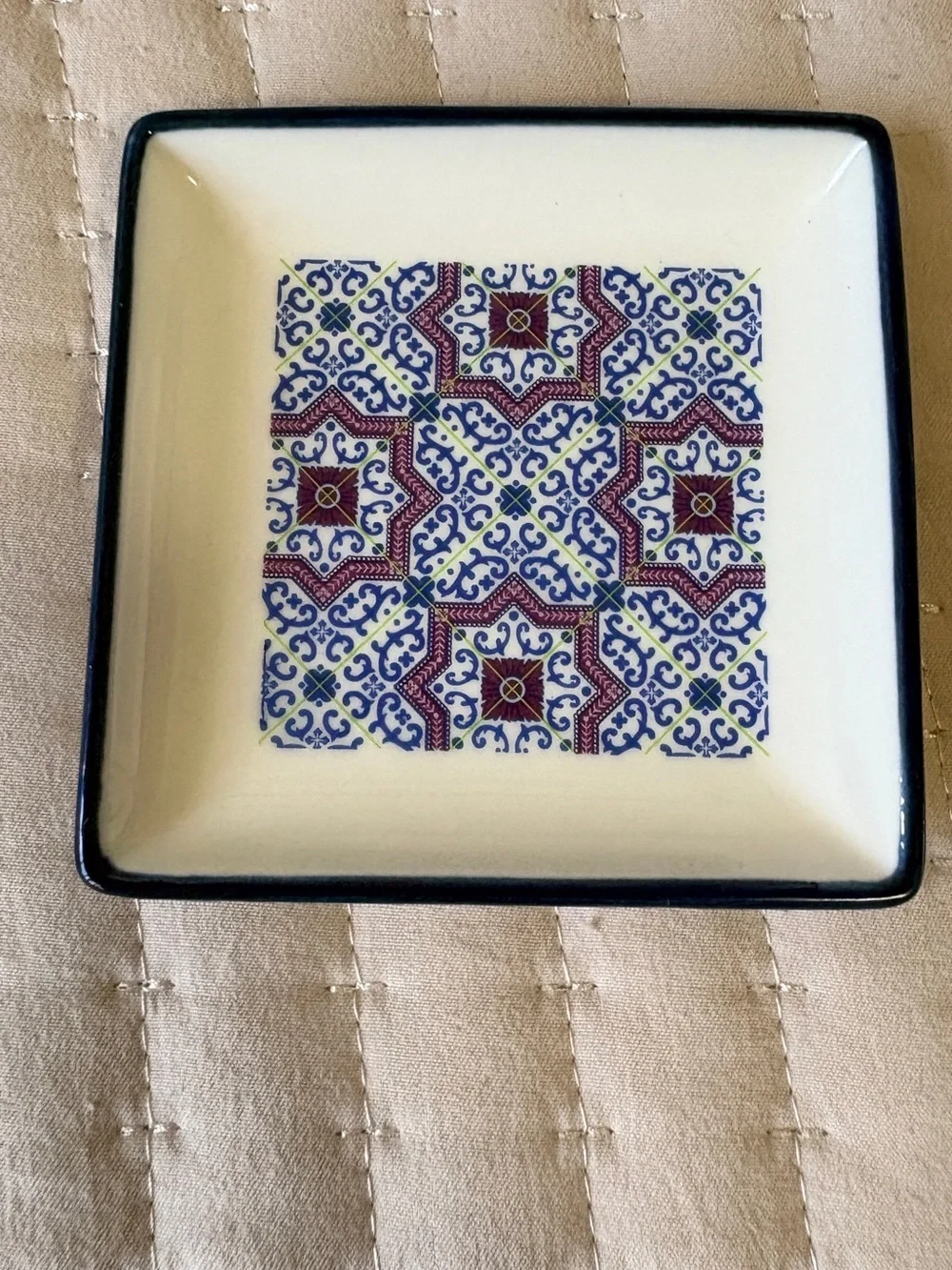 Artisanal Mosaic Tile Ceramic Trinket Dish Soap Tray Jewelry Display Square